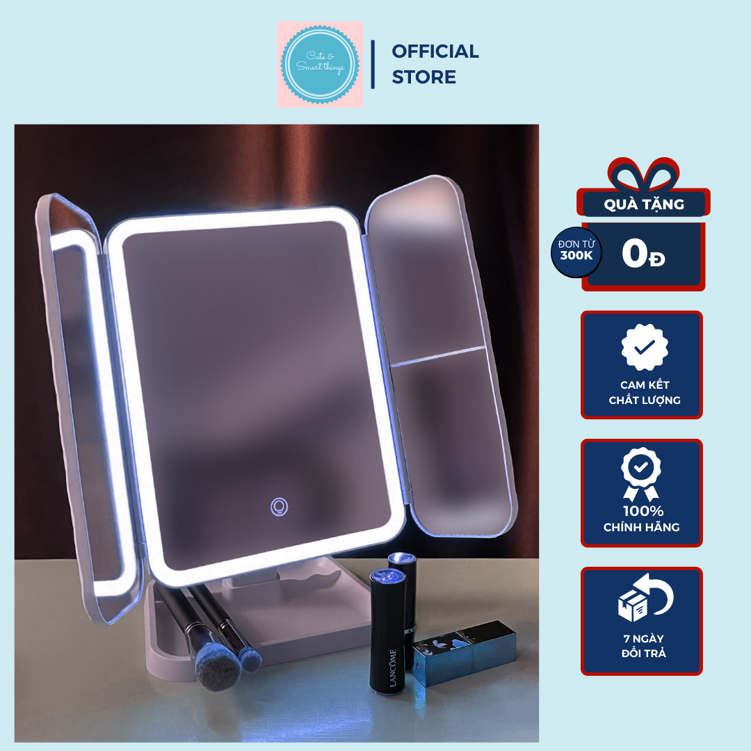 Gương trang điểm có đèn LED 3 màu cảm ứng