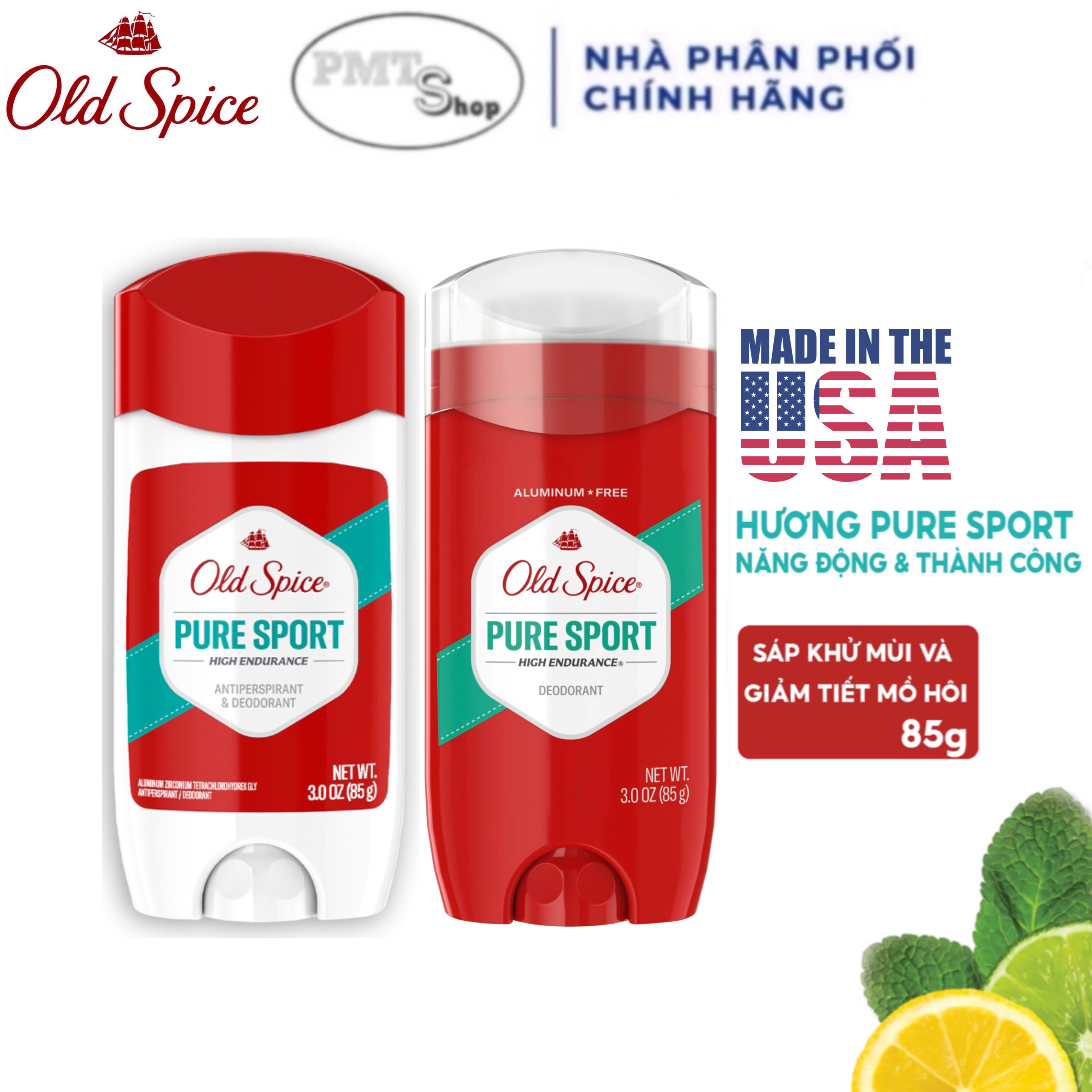 (NK Mỹ) Lăn khử mùi Old Spice PURE SPORT 85g sáp xanh / sáp trắng Made in USA
