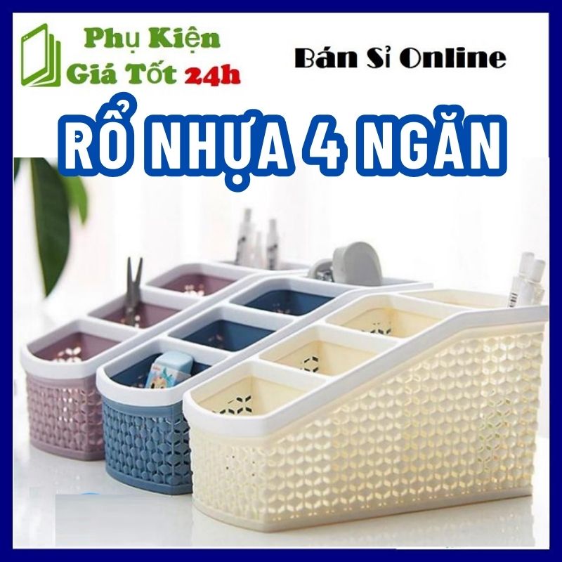 Rổ Nhựa 4 Ngăn Đựng Đồ Tiện Dụng - Kệ Đựng Mỹ Phẩm, Remote , Đồ Dùng Đa Năng - Khay Nhựa - Khay Đựng Đồ 4 Ngăn - Khay Đựng Bút - Khay Tiện ích 4 Ngăn Nhựa PP Tiện Lợi