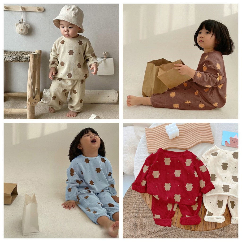 Đồ bộ quần áo dài tay siêu mềm siêu ấm chất cotton tổ ong cho bé QATE804