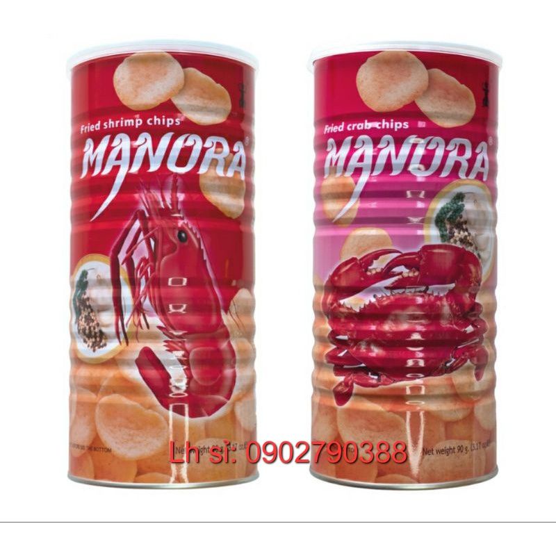 Bánh snack tôm/cua manora 90g lon đỏ/hồng