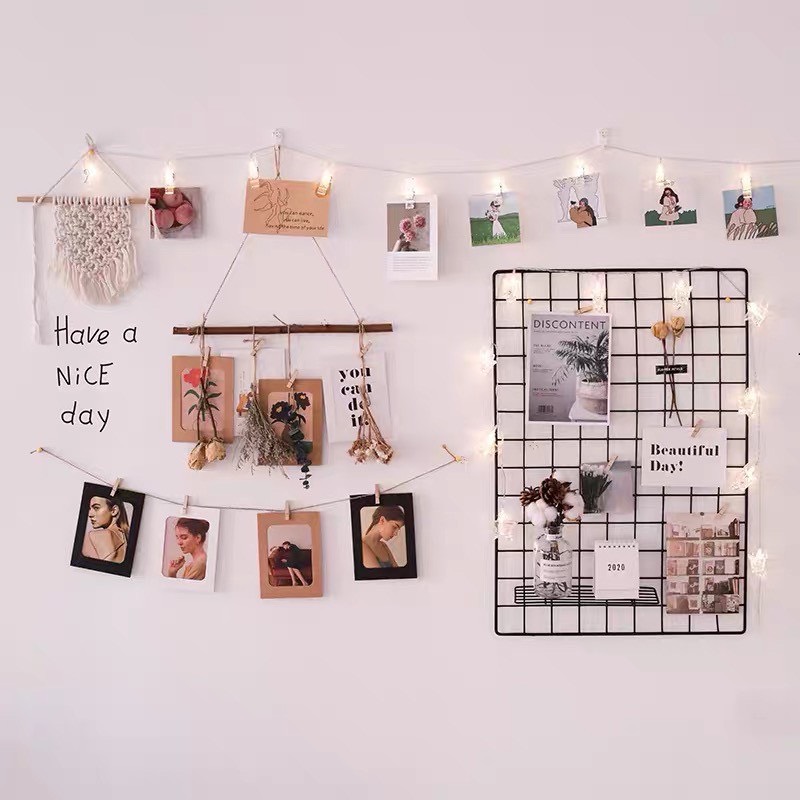 Khung Hình Lưới Sắt+ Đèn Led Xài Điện Dài 8 Mét Bóng Đèn Fairy Light Kẹp Hình Nghệ Thuật Trang Trí Decor Phòng Ngủ