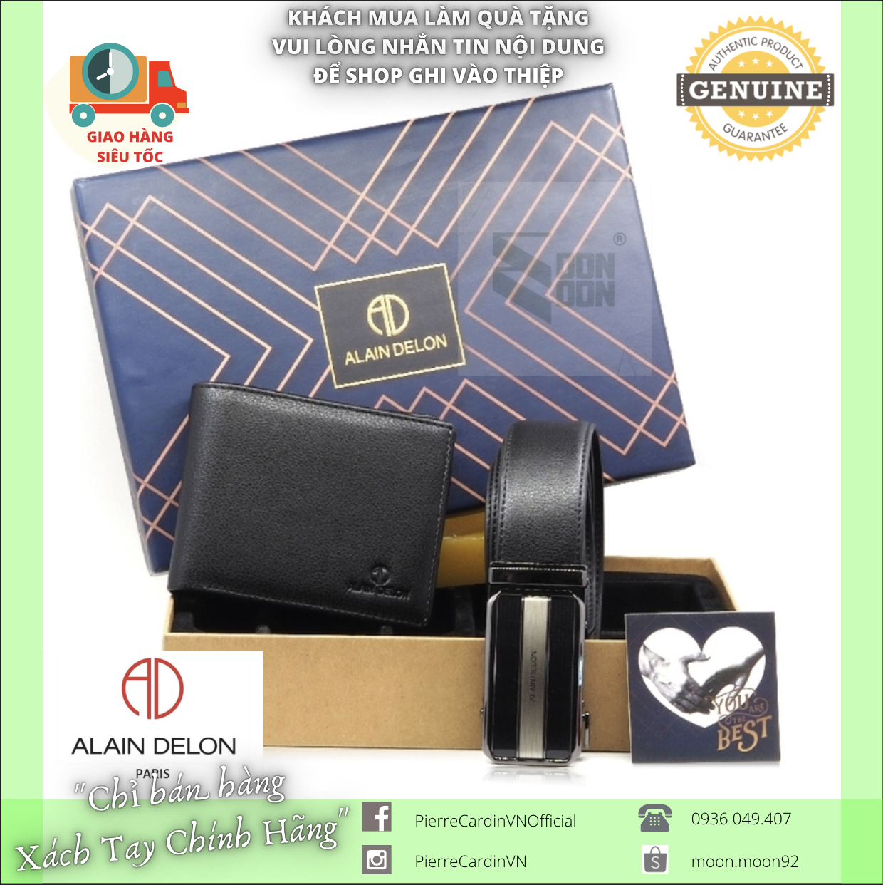 Combo ví da và thắt lưng nam alain delon auth nguyên bộ ads5 chuyên hàng xách tay moonmoon store