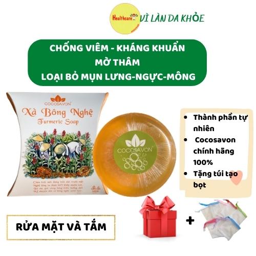 Xà bông nghệ tươi thiên nhiên handmade giảm mụn, sạch da, trắng da, tẩy tế bào chết Healthcare.shop Cocosavon dùng rửa mặt và tắm giúp giảm thâm vùng nách vùng bikini phù hợp với mọi loại da an toàn với bà bầu trẻ em