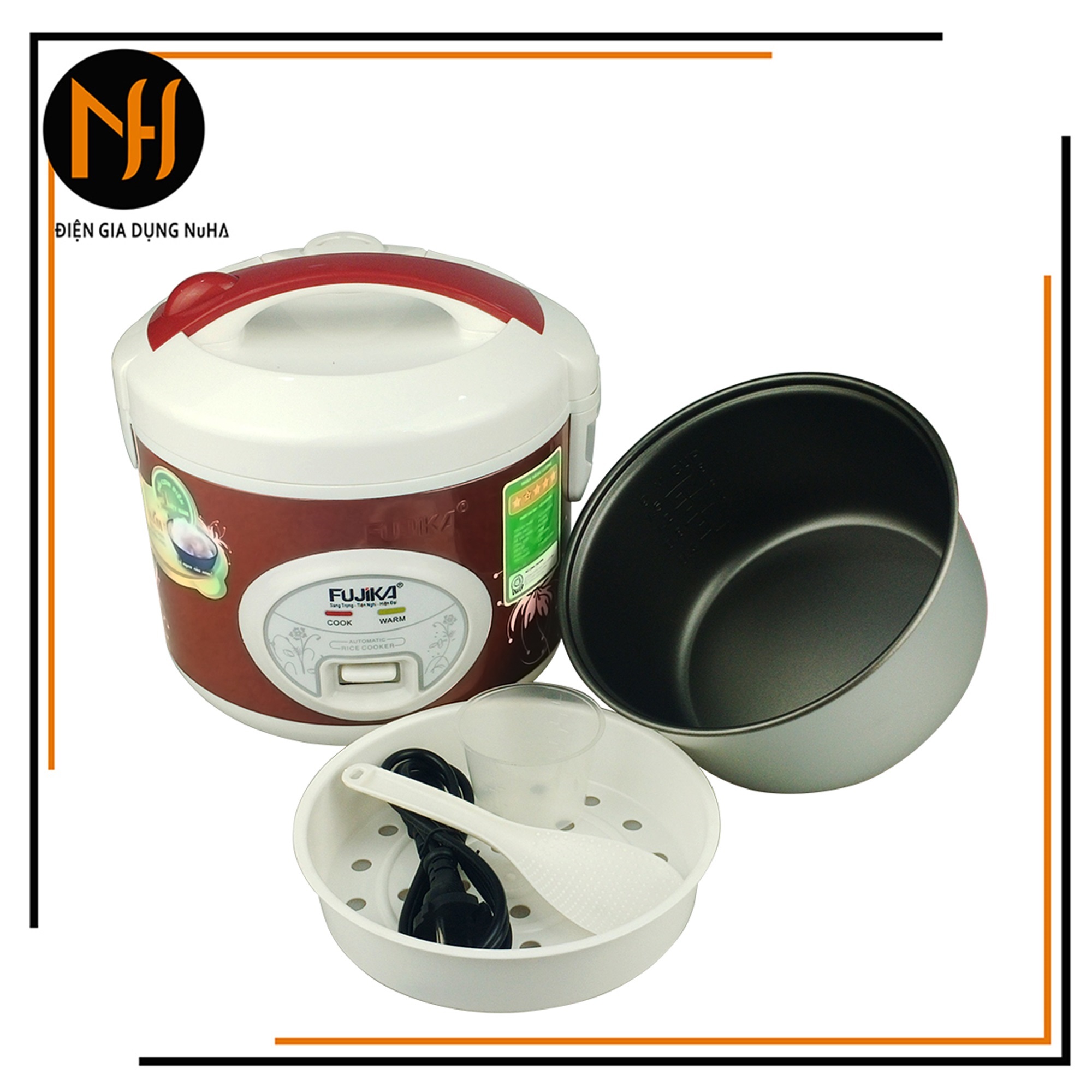 Nồi cơm điện nắp gài 1Lit Fujika FJ-CM18 công suất 700W lồng men chống dính