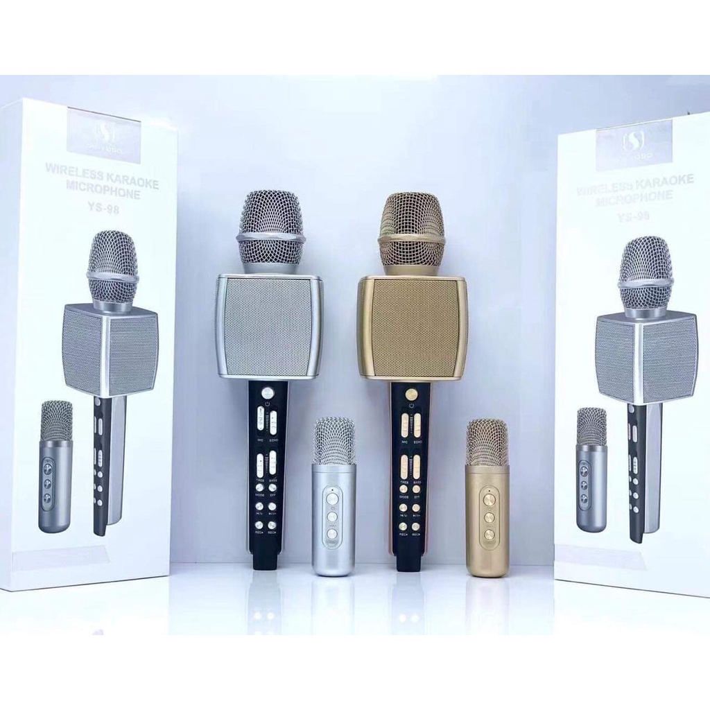 Micro karaoke ys98 cao cấp siêu hay- micro bluetooth ys-98 tích hợp loa bass, tress, kèm thêm 1 micro để hát song ca – chống hú vang hiệu qủa
