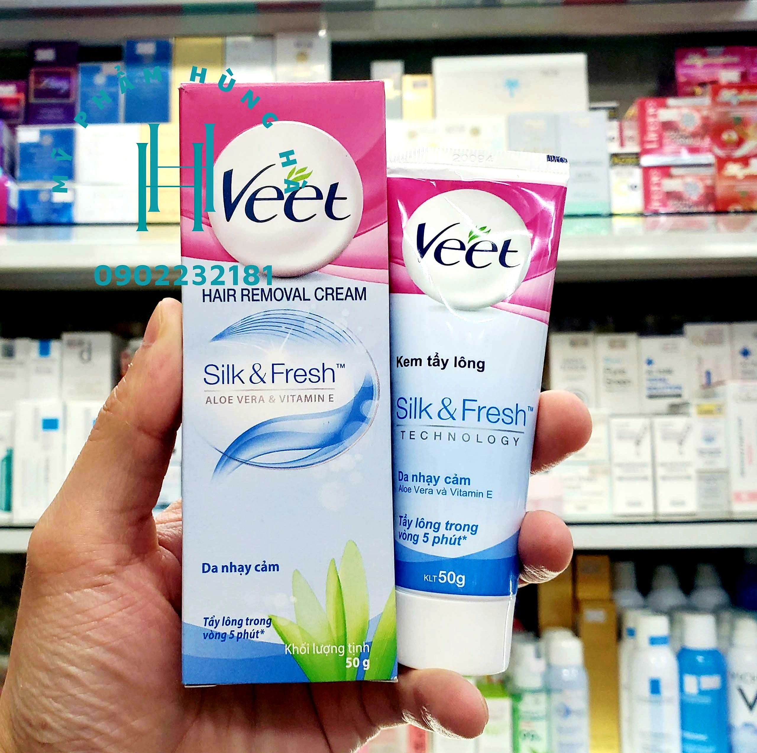 Kem tẩy lông Veet, kem triệt lông dành cho da nhạt cảm Veet Silk & Fresh Aloe Vera & Vitamin E 50g
