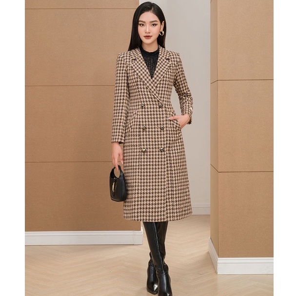 Áo khoác mangto dạ Tweed dáng dài cao cấp Orchid GD23S223