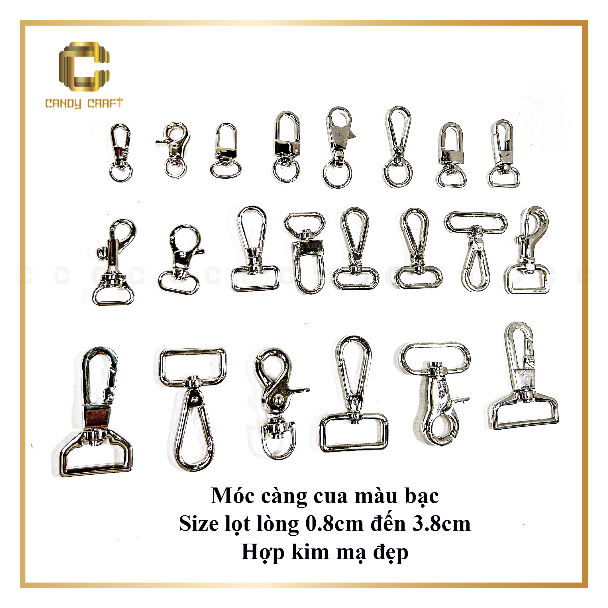 Móc cua màu bạc - phụ kiện làm túi xách