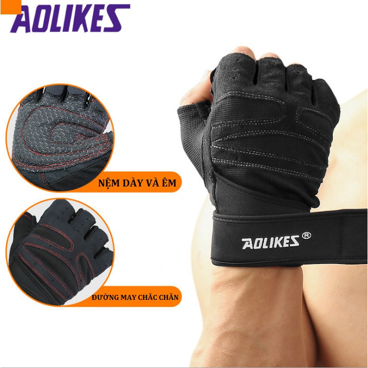 Găng Tay Tập Gym Có Cuốn Cổ Tay Aolikes