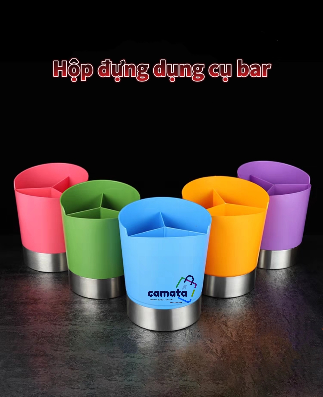 Hộp tròn đựng ống hút - CAMATA - Khay tròn đựng ống hút - Khay đựng dụng cụ bar - hộp đựng dụng cụ bar tròn
