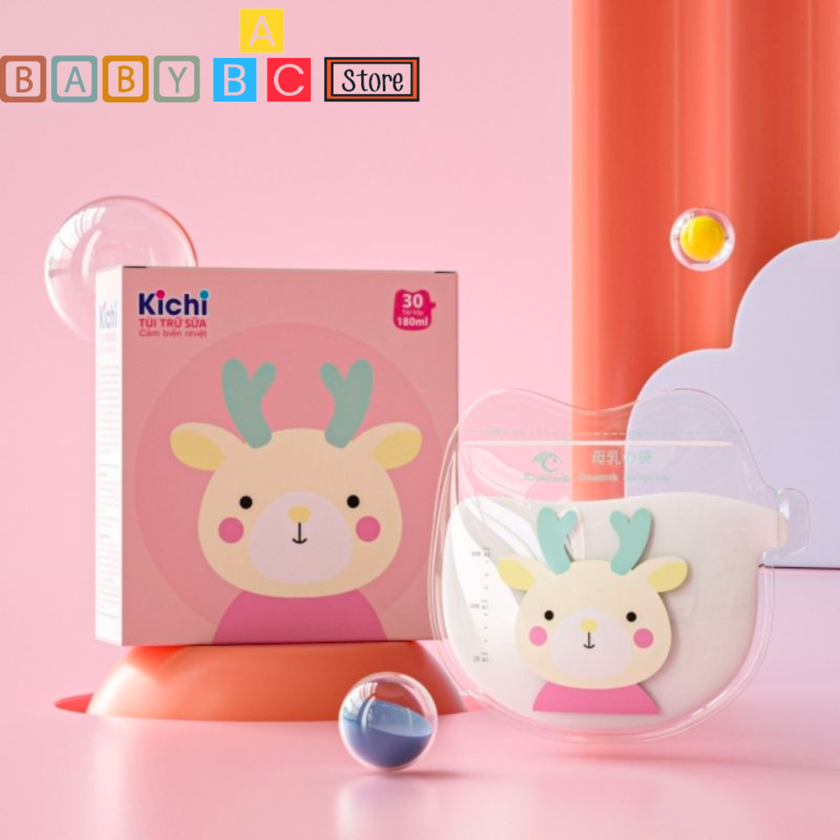 Túi Trữ Sữa KICHI 180ml Túi Trữ Sữa Mẹ 1 Hộp 30 Túi Không BPA 2 Khóa Ziper Có Vòi