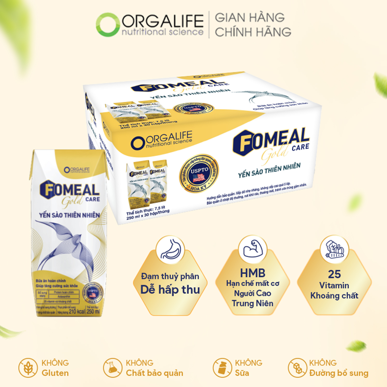 FOMEAL CARE GOLD YẾN SÀO THIÊN NHIÊN - Soup uống tăng cường miễn dịch - Thùng 30 Hộp x 250ML