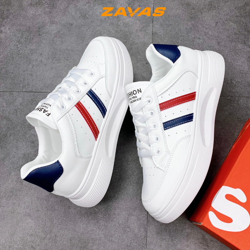Giày thể thao nữ ZAVAS đế cao 4cm màu trắng bằng da không bong tróc mang êm chân phong cách ulzzang S411