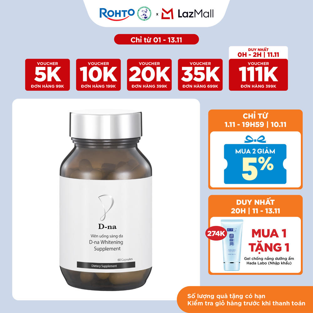 Viên uống sáng da glutathione D-na Whitening Supplement (60 Viên)