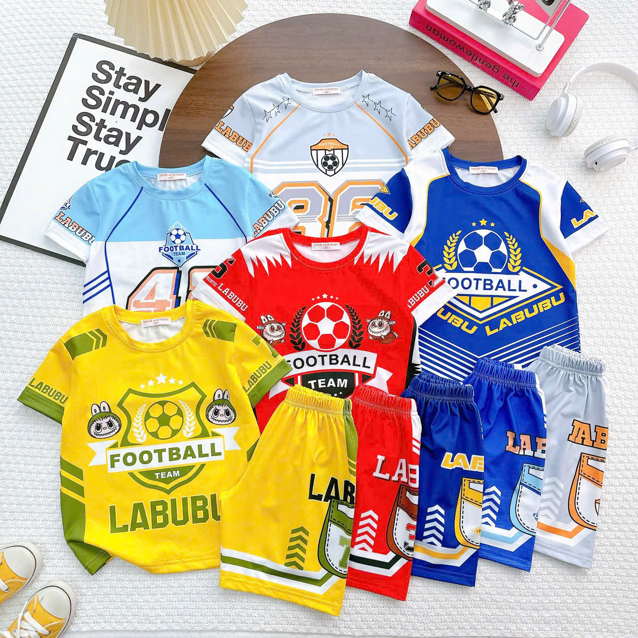 Bộ Đồ Ngủ Thun Lạnh 3D Labubu Vải Mềm Mịn Co Giãn 4 Chiều Cho Bé Trai 4-11 Tuổi