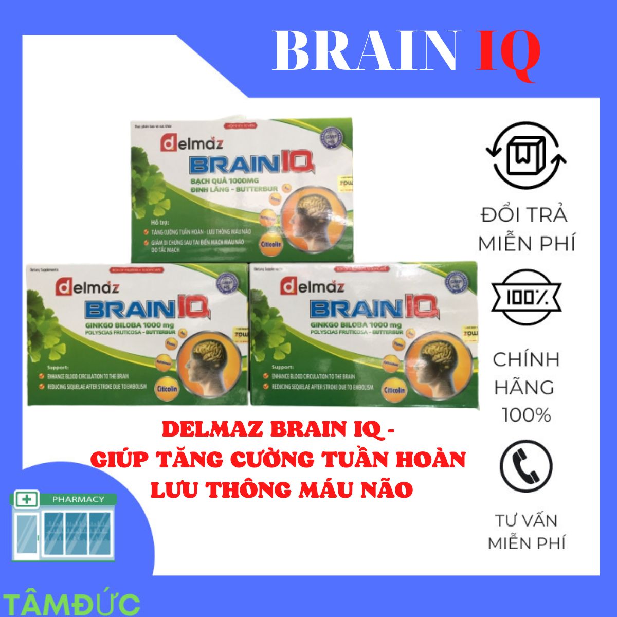 [BÌNH THUẬN]Viên uống bổ não, lưu thông máu não (DELMAZ BRAIN IQ)