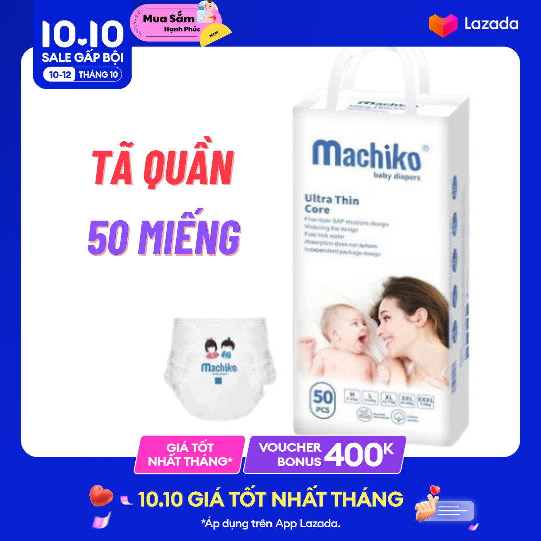 [có voucher] 50 miếng bỉm quần - tả quần MACHIKO khô thoáng thấm hút tốt cho bé yêu thoải mái khi ngủ