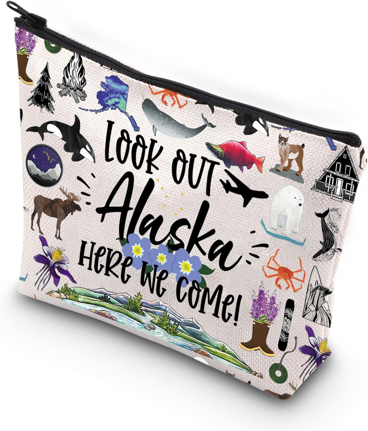 JNIAP Cruising Together Alaska Makeup Bag Alaska Trip Gifts Alaska Vacation Gift Alaska Lover Gift Alaskan Cruise Gifts Alaska Travel Bag (Look Out Alaska)