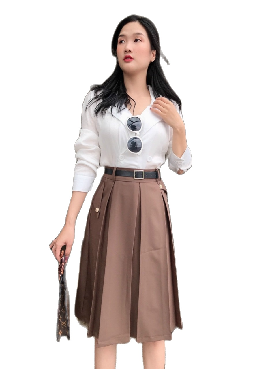 Chân váy xếp ly công sở dáng dài-- chân váy xếp ly dáng dài nàu đen, màu nâu siêu
