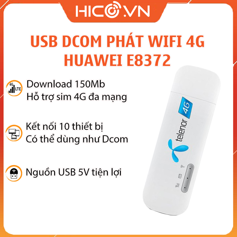 Bộ Phát Wifi Huawei E8372  4G Tốc Độ 150Mb – Chạy Đa Mạng – Không Giới Hạn Thời Gian