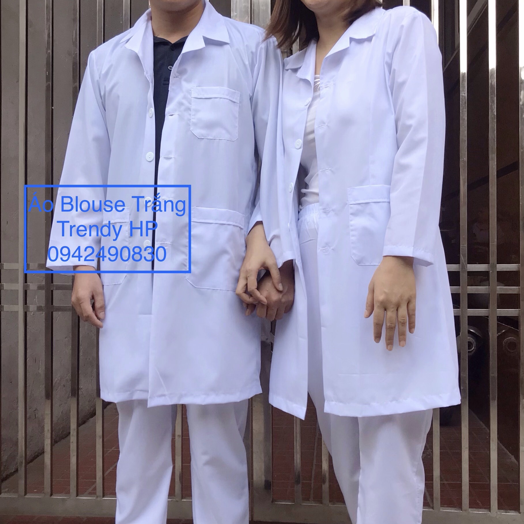 Áo blouse nam nữ dáng dài dài tay chất Lon Nhật mát cho bác sĩ, dược sĩ, thẩm mỹ viện