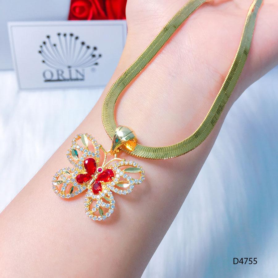 Dây chuyền nữ dây mì dẹp mặt bướm đá đỏ thiết kế cao cấp Orin D4755 - Long Tien