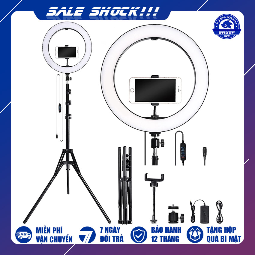 Bộ đèn Livestream, đèn led size 36cm, ba chế độ ánh sáng hỗ trợ livestream, bán hàng, review sản phẩm, trang điểm, quay phim, makeup, phun xăm, chụp hình [NXG]