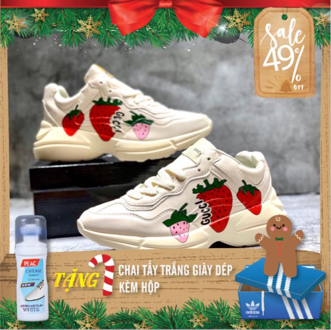 [TẶNG CHAI TẨY TRẮNG + TẶNG HỘP]  Giày Sneaker Nữ Chunky Hình Trái Dâu Màu Trắng Sữa Độn Đế 4cm Cực Kì Dễ Thương - Hany Shop