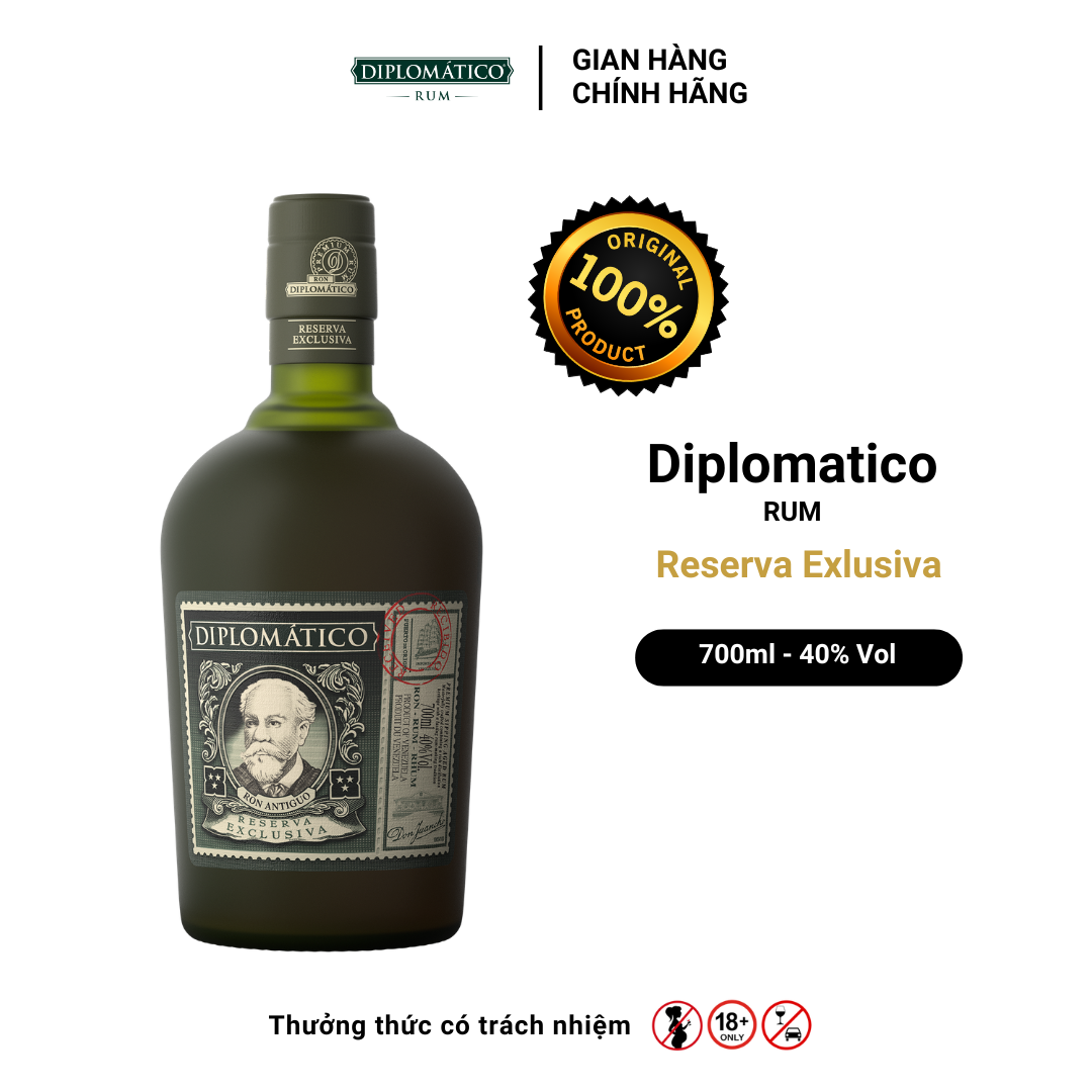 Rượu Rum Diplomatico 40%/700ml I Reserva Exlusiva [Không Kèm Hộp]