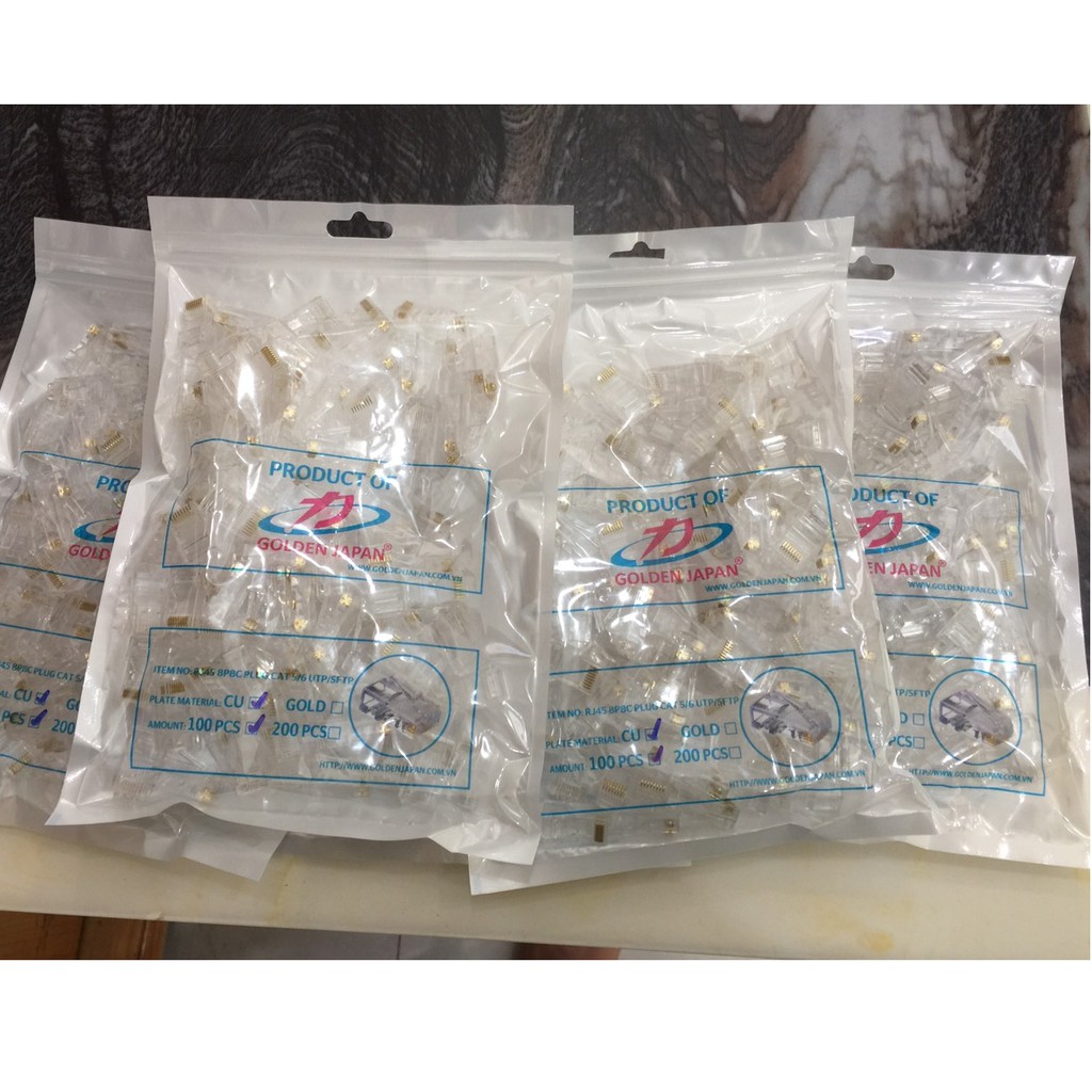 Túi hạt mạng 100 đầu rj45 utp cat 5 golden japan