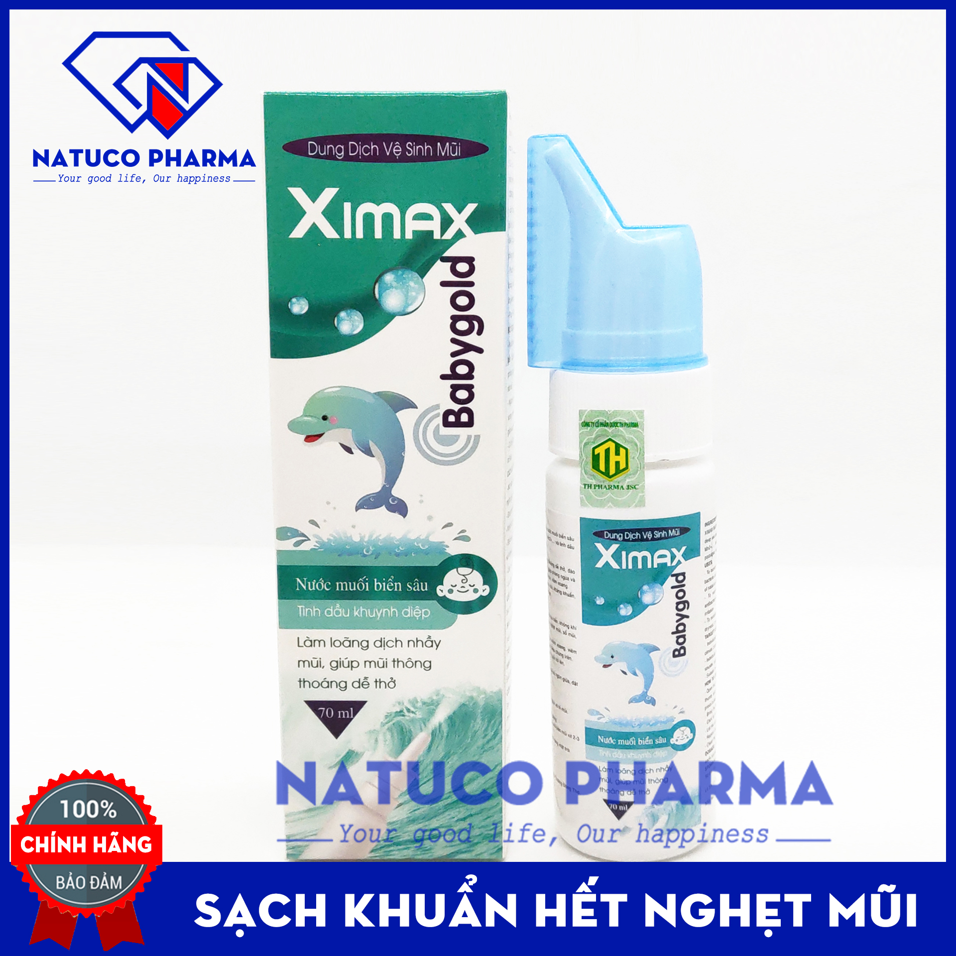 Nước muối biển sâu XIMAX Babygold - 100% nước biển sâu và tinh dầu khuynh diệp - giảm viêm mũi, nghẹt mũi, sạch khuẩn và bụi bẩn - Chai 70 ml