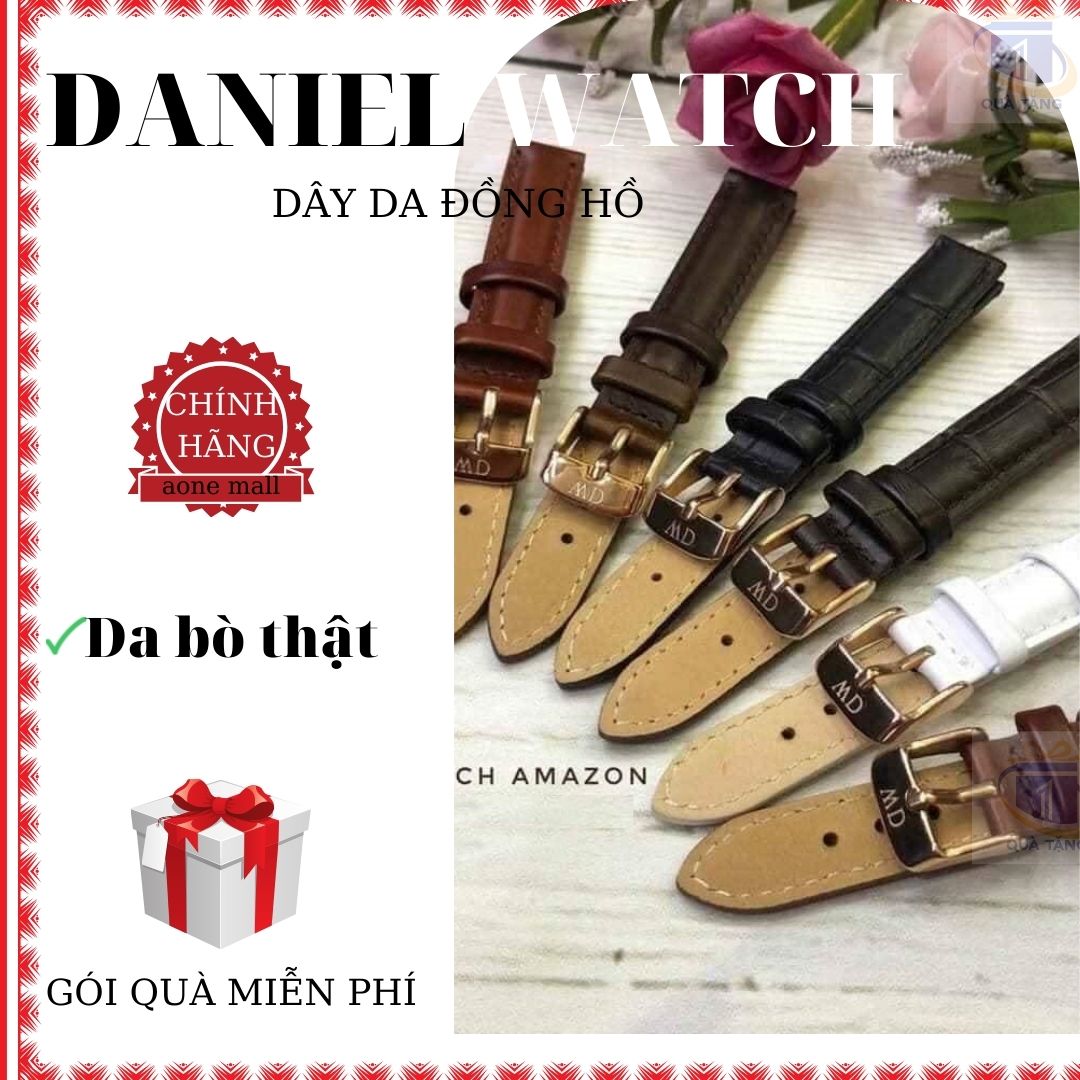 Dây da đồng hồ DW nam, hàng chính hãng chất liệu da bò Ý size 20-22mm. Quà tặng Aone Mall