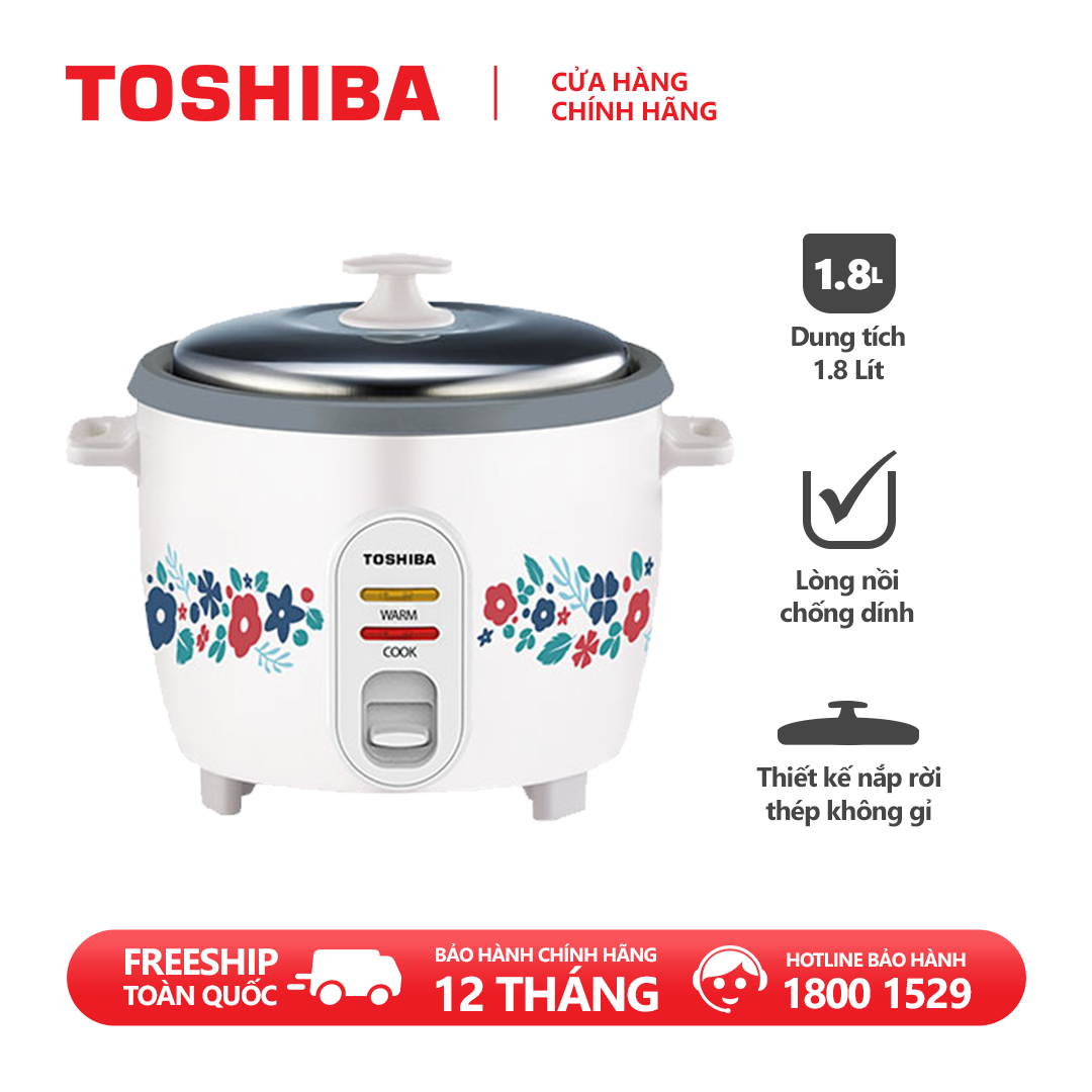 Nồi cơm nắp rời Toshiba RC-18MH2PV(F) 1.8 lít Lòng nồi hợp kim nhôm chống dính, Thiết kế nắp rời chất liệu thép không gỉ dễ vệ sinh ,Dung tích 1.8 lít phục vụ gia đình 4 - 6 người ,Bảo hành 12 tháng chính hãng, chất lượng Nhậ