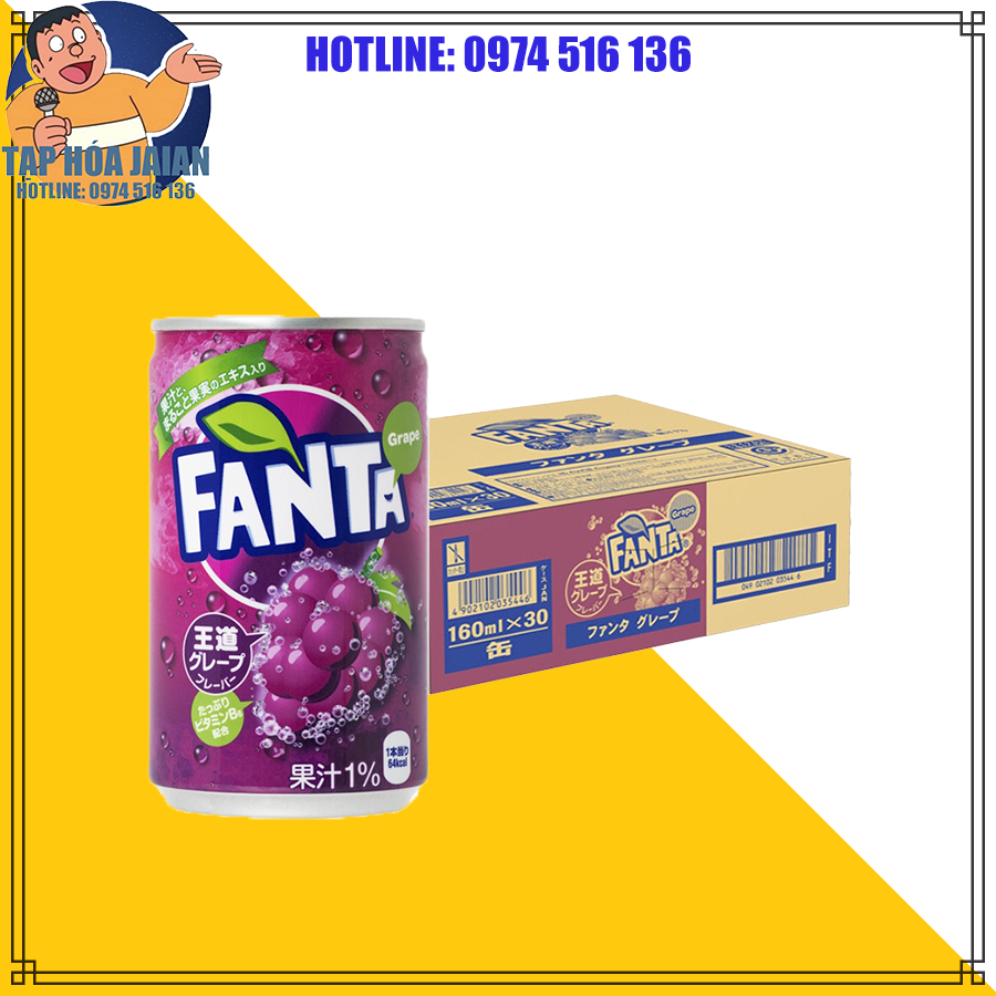 1 thùng 30 lon nước giải khát có ga fanta mini vị nho 160ml nhật bản