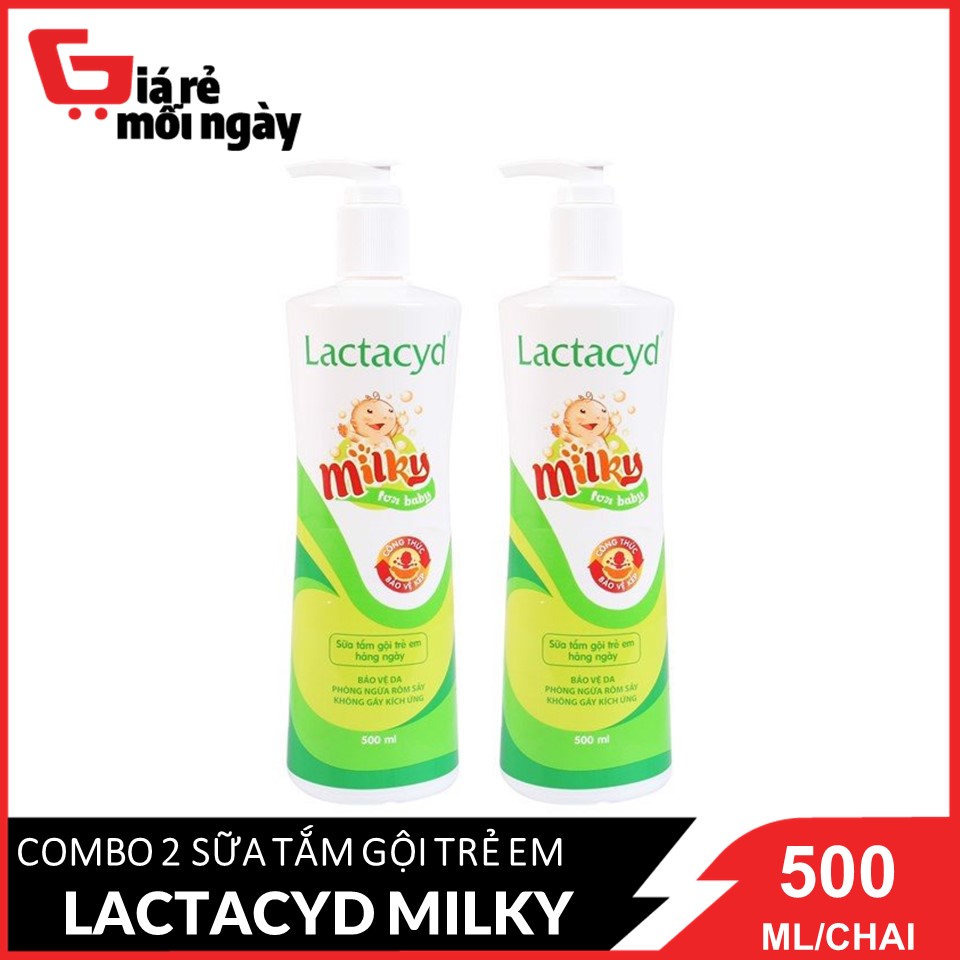 Combo 2 chai Sữa tắm gội trẻ em Lactacyd Milky for baby chai vòi 500ml X2