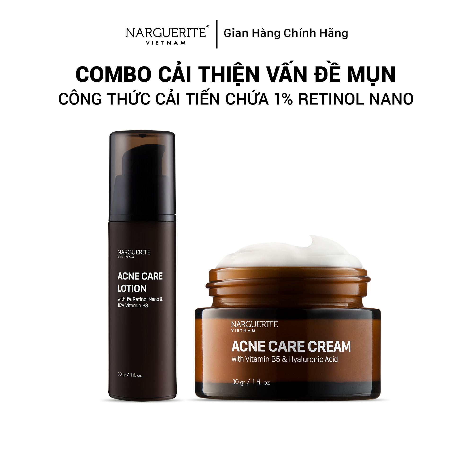 Combo Lotion và Kem dưỡng giảm mụn kiềm dầu Acne Care Narguerite