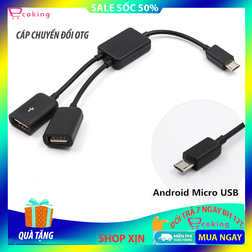 Cáp Chuyển Đổi Hub OTG Micro USB Kép ecoking dành Cho Máy Tính Bảng Và