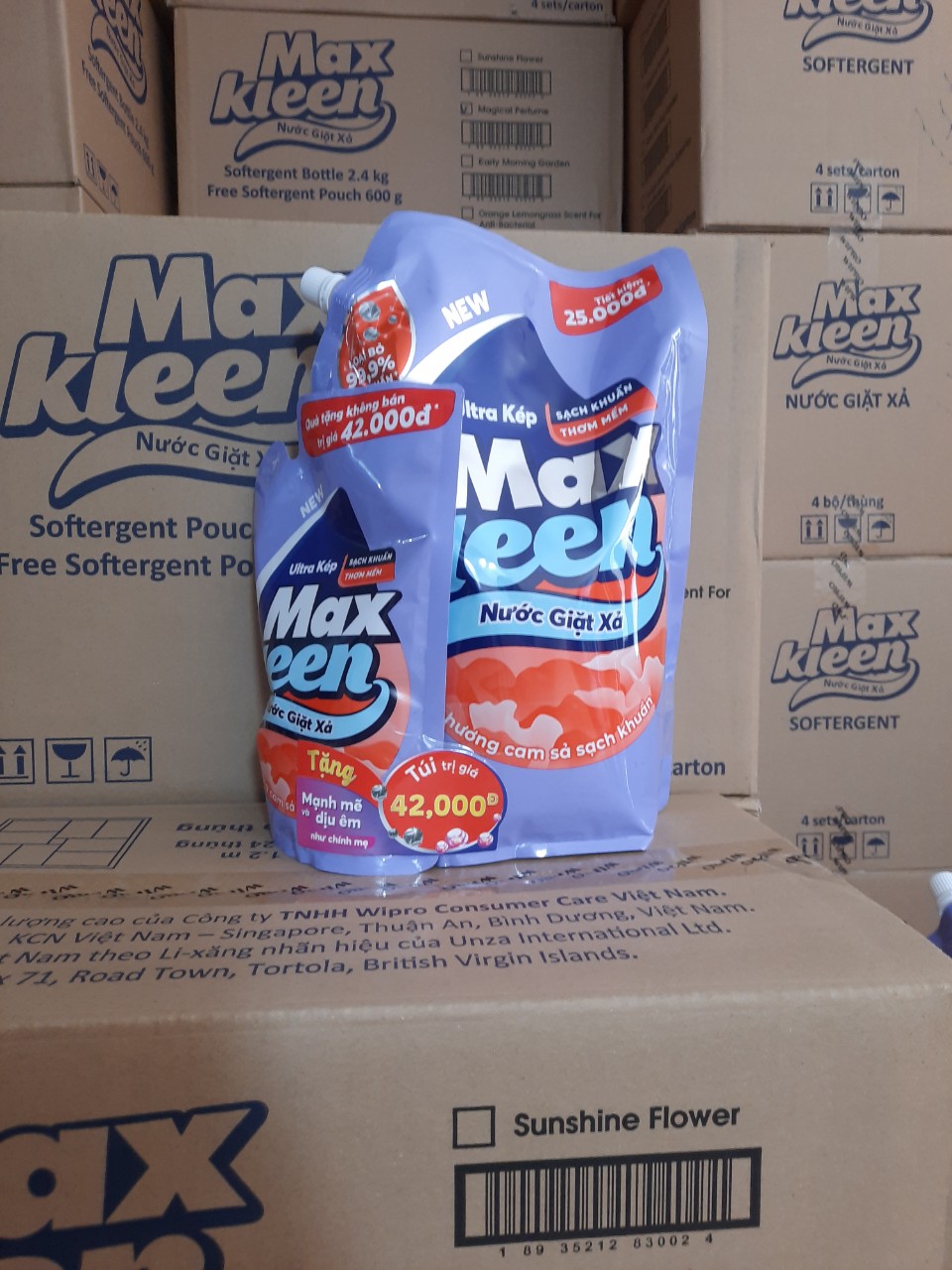 Tui nuoc giặt xả maxkleen hương cam sả tặng túi nước lau sàn 600g