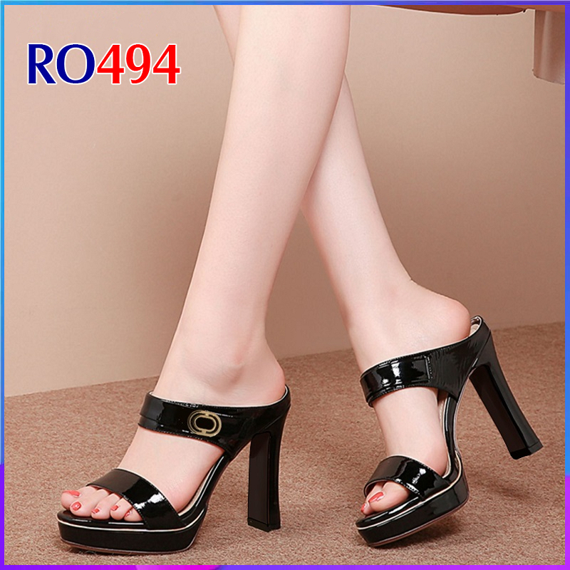 Dép sandal nữ cao gót 8cm hàng hiệu rosata hai màu đen xám thời trang hàn quốc ro494