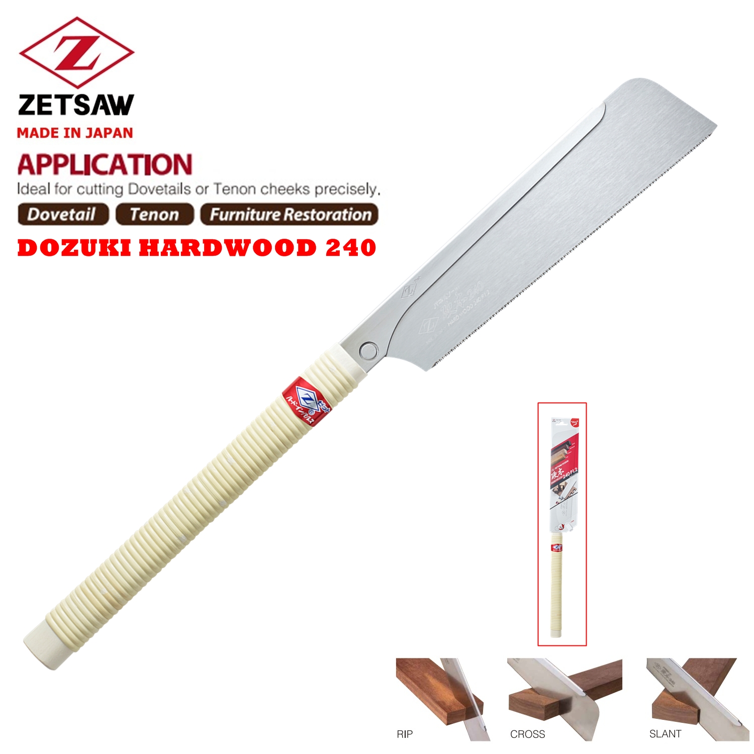 Cưa gỗ cứng chính xác Nhật bản Dozuki Hardwood 240mm Zetsaw 7123 - Made in Japan