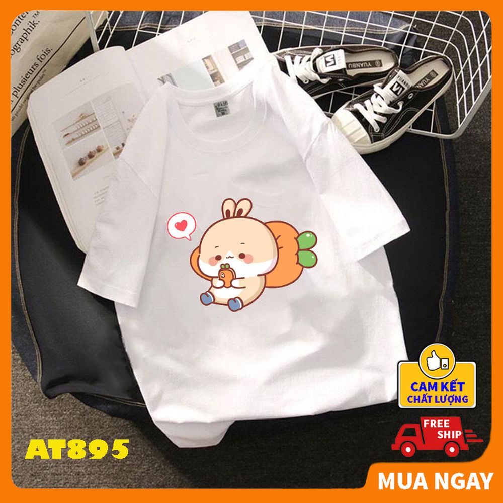 Áo thun nam nữ ABATI chất liệu thun co giãn dáng unisex, áo form rộng, áo đôi in hình Thỏ hồng và thỏ trắng siêu cute phù hợp với nhiều độ tuổi