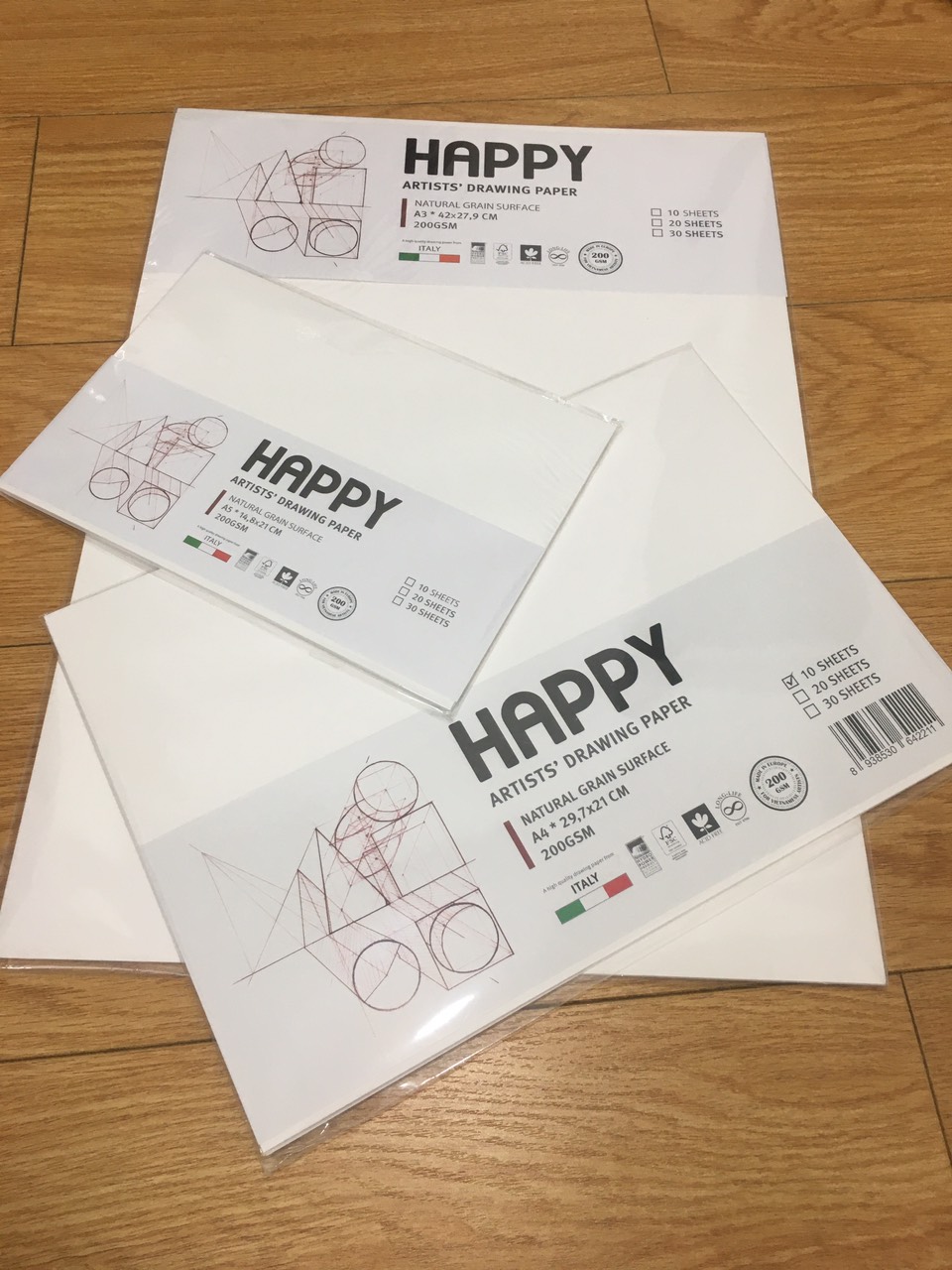 GIẤY VẼ HAPPY 200 GSM XẤP 10 TỜ A3/A4/A5