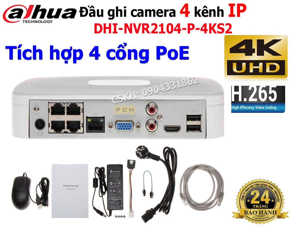 Đầu ghi hình 4 - 8 kênh camera IP DAHUA tích hợp sẵn 4-8 cổng PoE. Chính hãng Dahua DSS baorc hành 2 năm