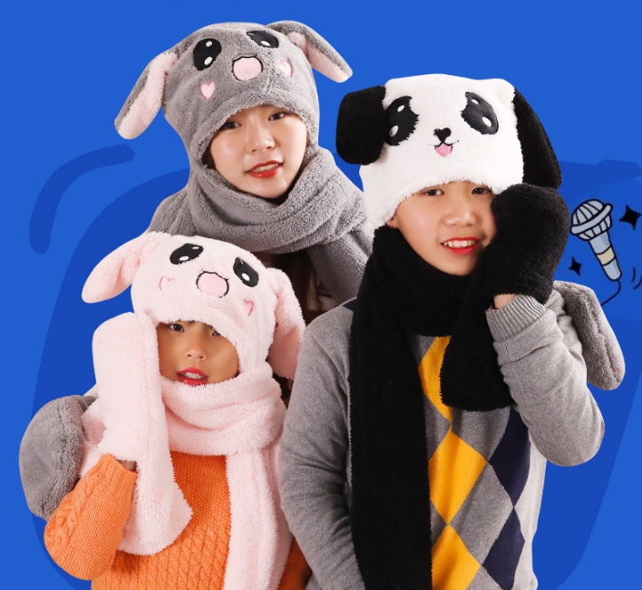 Mũ tai thỏ tiktok 3in1 (khăn quàng cổ, bóp vẫy tai, có túi ấm tay) - SP2653 new