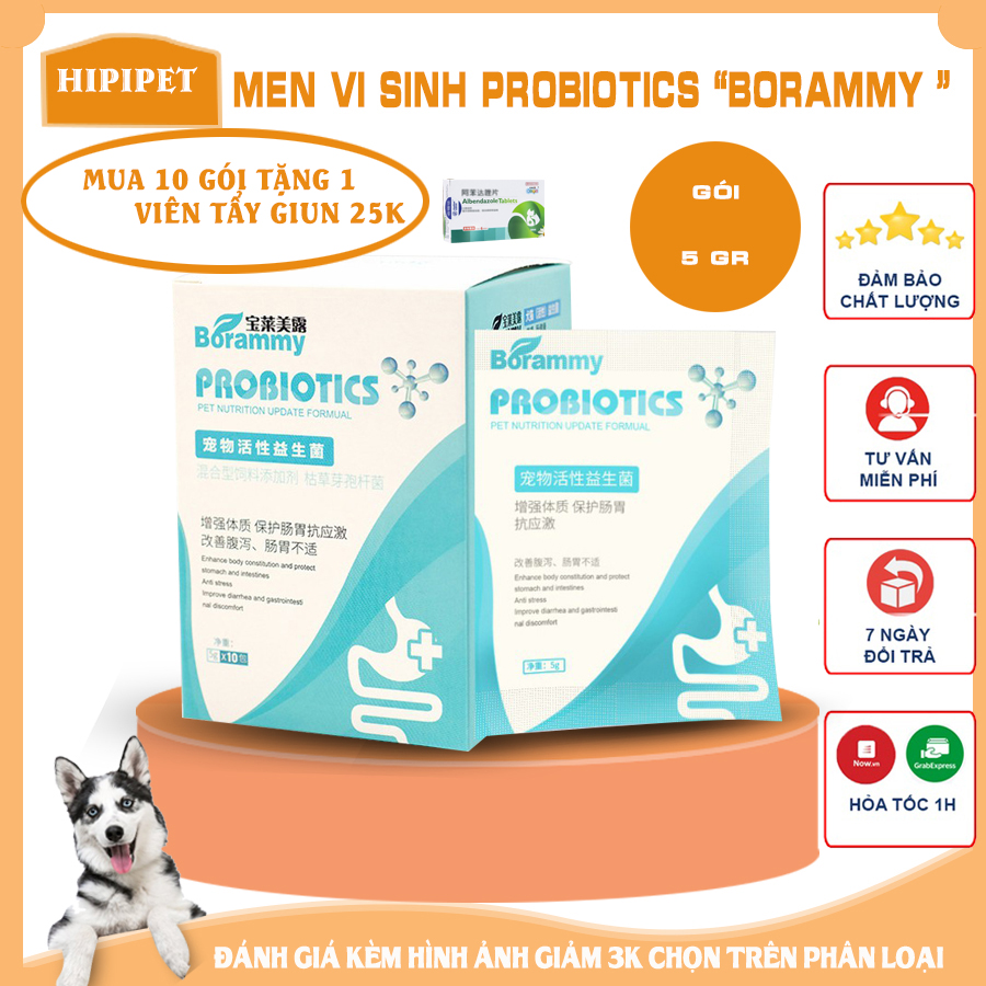Men vi sinh cho chó mèo Borammy Probiotics ngăn ngừa cá bệnh đường tiêu hóa phòng ngừa các bệnh viêm đường ruột- gói 5g