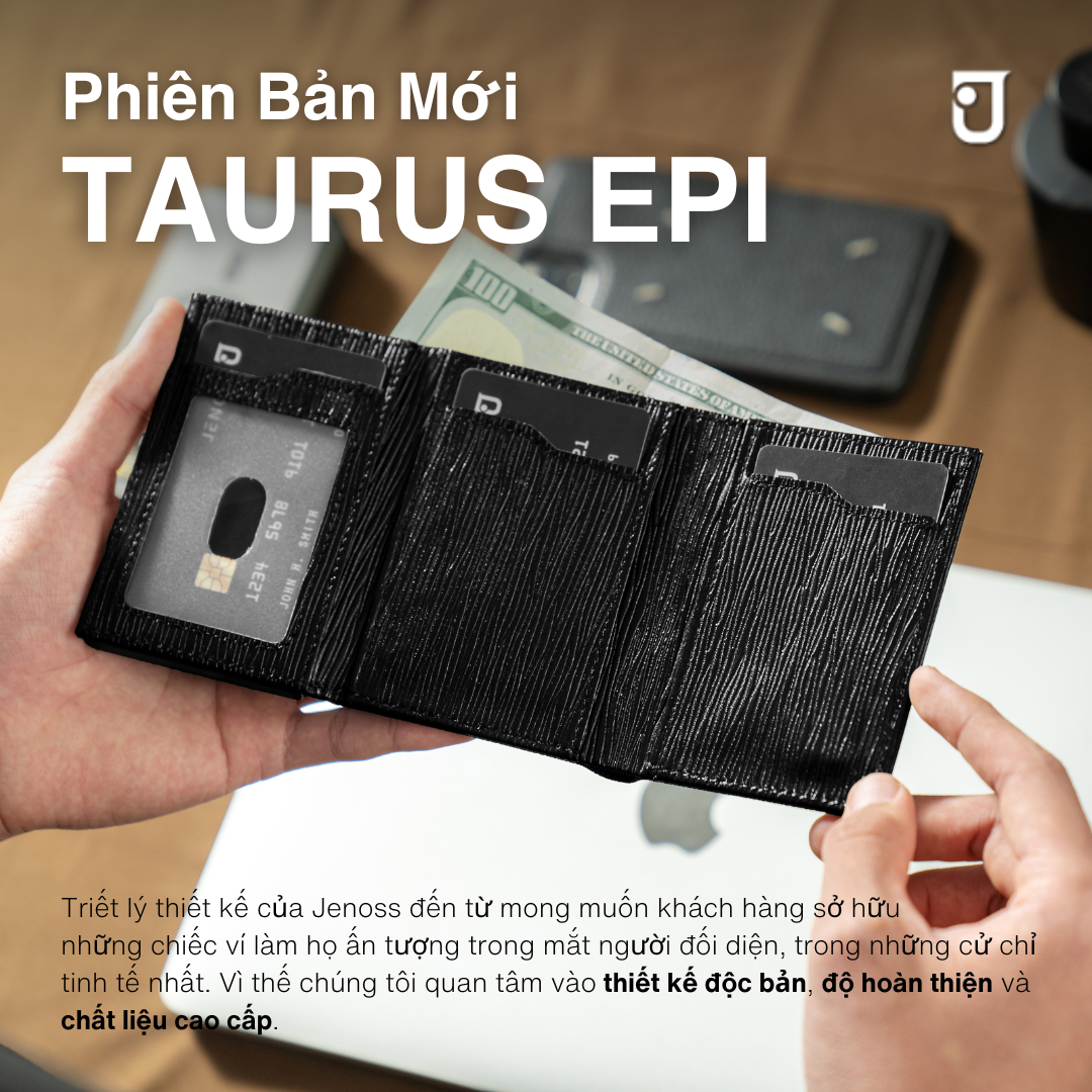 Ví Thông Minh Taurus & Hộp Đựng Thẻ Tự Động, Ví Da Nam Cao Cấp Gập Ba Mini Nhỏ Gọn Nhiều Ngăn Bóp Tiền Chính Hãng Jenoss