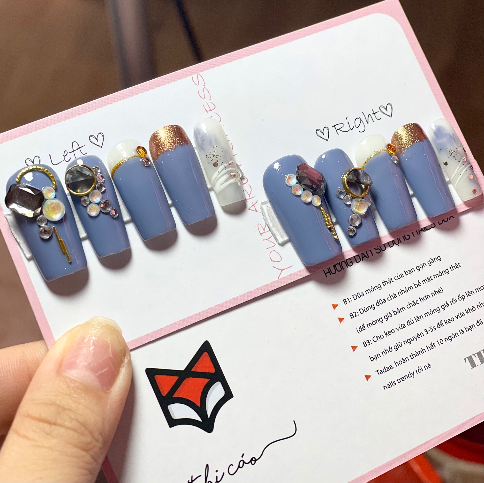Móng úp thiết kế form vuông tone xám