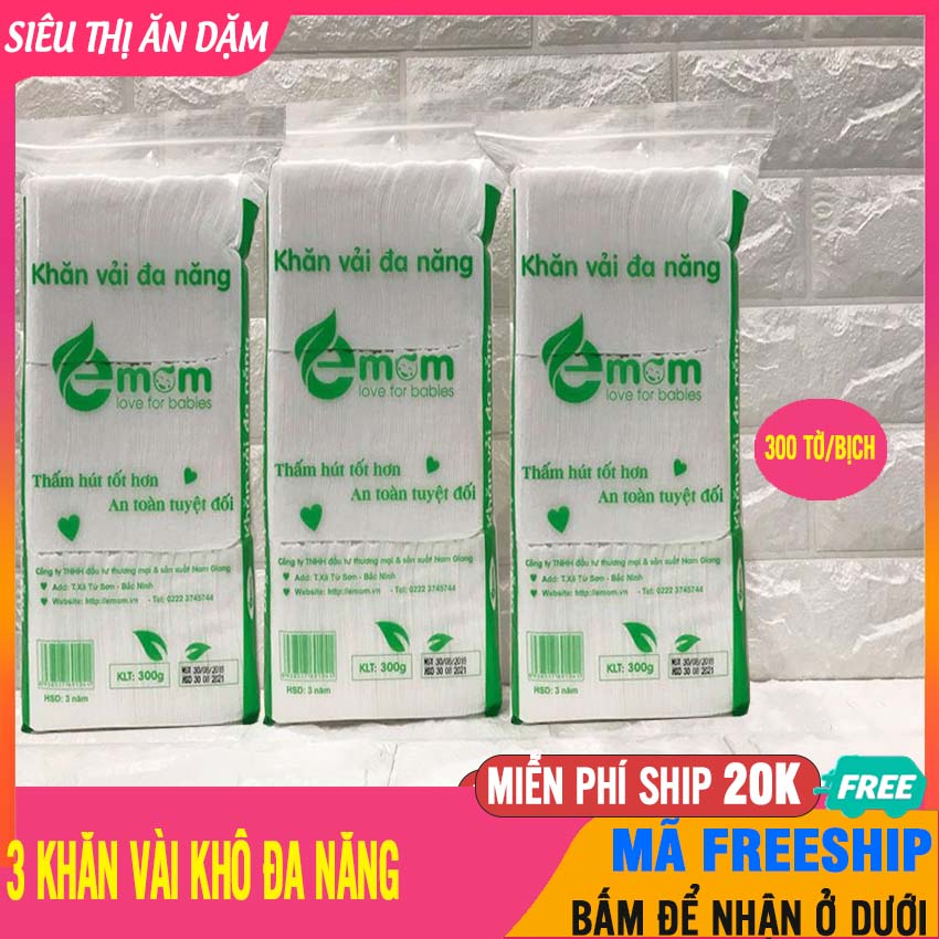 Combo 3 Khăn Vải Đa Năng EMOM Dày Và Mềm Mại,tiện Lợi,tiết Kiệm Loại Cao Cấp, Dùng Thay Khăn Ướt - Khăn Khô Đa Năng, Khăn Giấy, Khan Kho, Khan Giay Kho Da Nanh - 3 Bịch Khăn Vải Đa Năng - 8938517691041x3