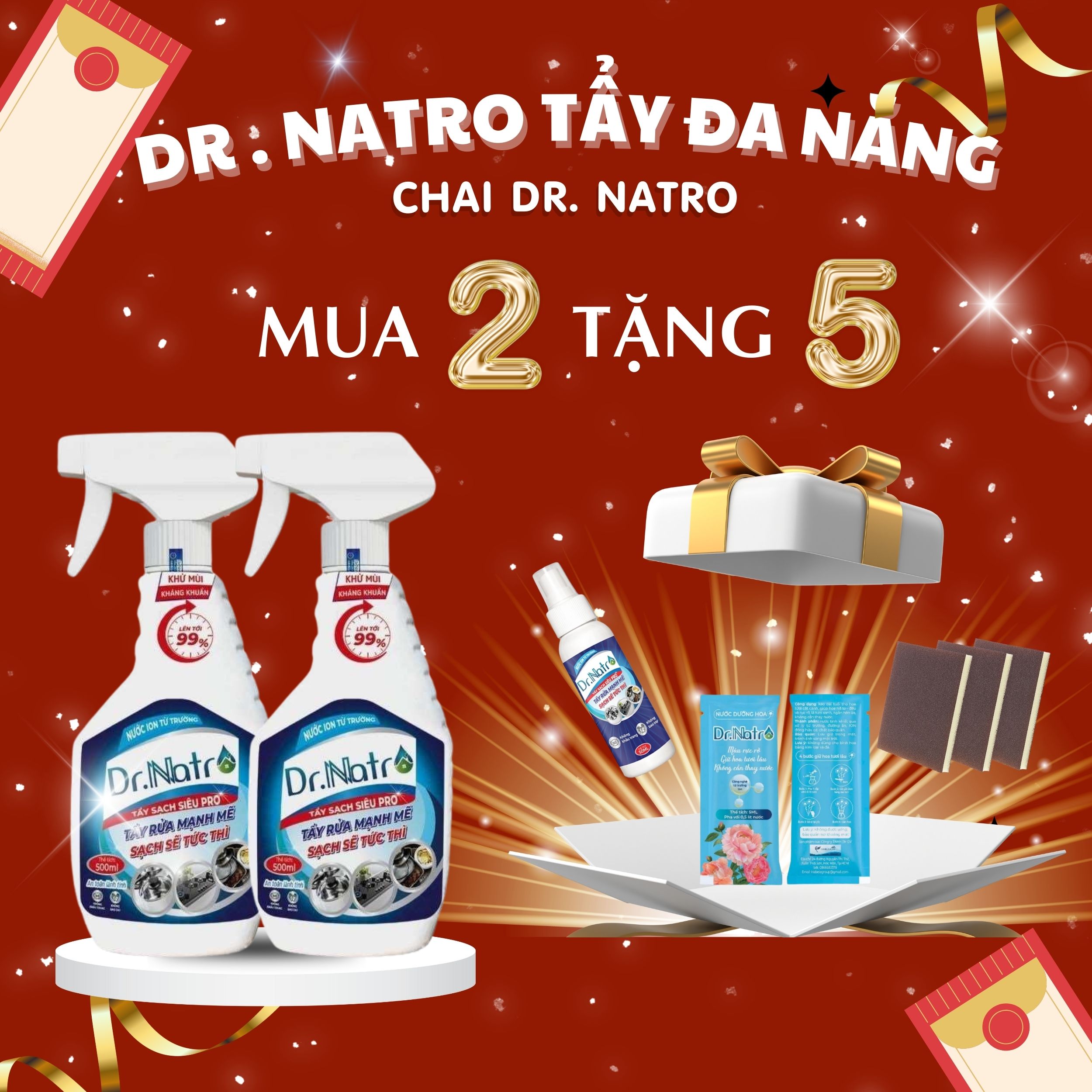 Combo 2 chai nước tẩy rửa đa năng dr.natro 500ml tẩy sạch mọi vết bẩn trên các bề mặt